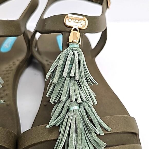 okaB Womens Fiesta Flat Sandals Brown Green Rose Gold Accents Adj Straps Size 8 - Picture 3 of 11